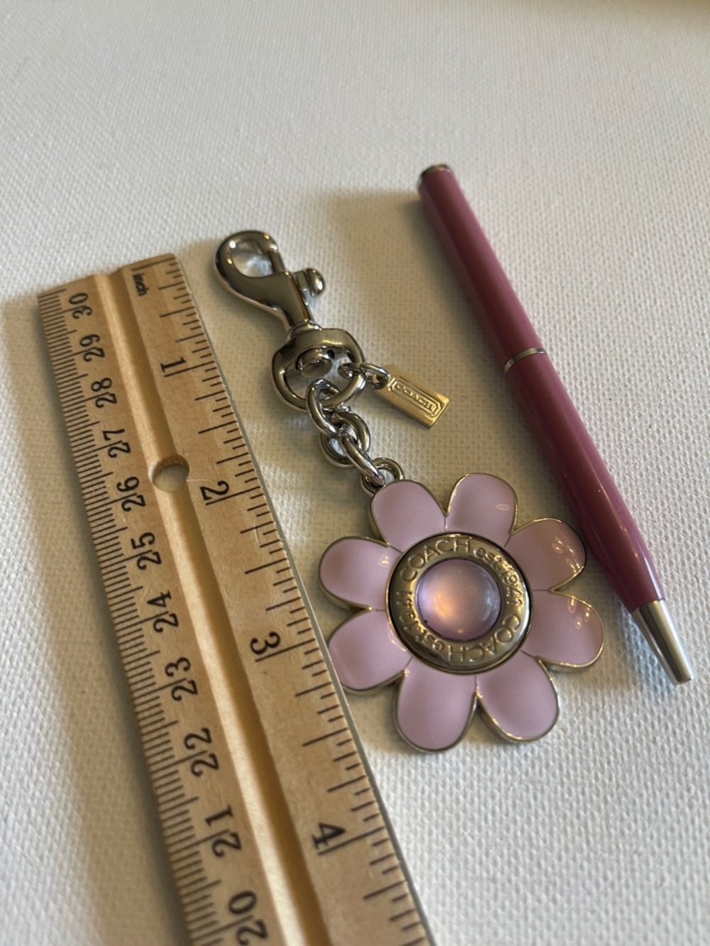 Coach Pink Enamel Daisy Keychain Charm and Coach Pen - Picture 3 of 6